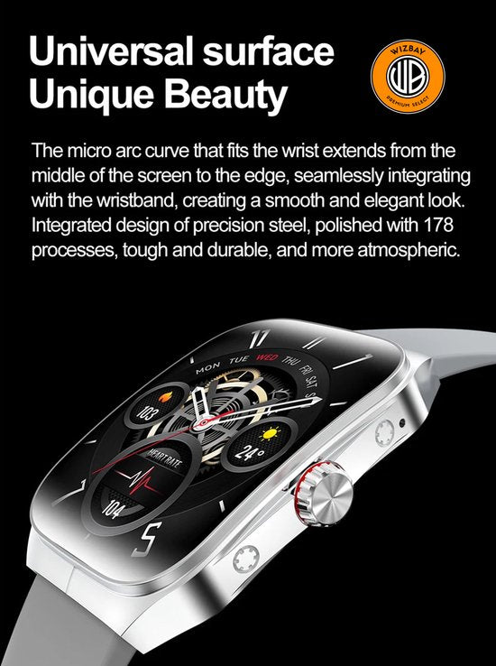 WizBay Premium Select® Smartwatch 1.95inch AMOLED - Bellen - AI Voice Assist - Magnetic Laden - Hart Monitor - O2 Bloeddrukmeter - Multi Sport Modi - Slaap - Message - Smartwatches - Zwarte Case - TPU Zwarte Band