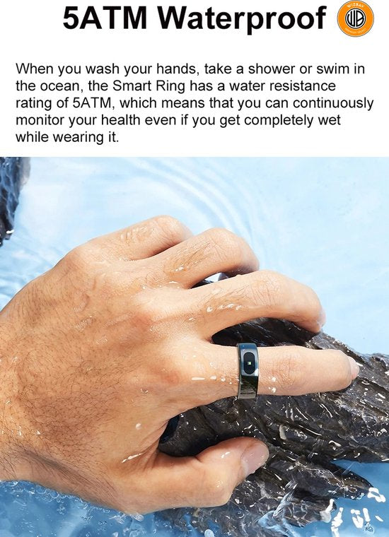 WizBay Premium Select® Smart Ring Zilver - Hartslag, Slaap, Zuurstof - Multi Sport Modi - Oplaadcase - Maat 8
