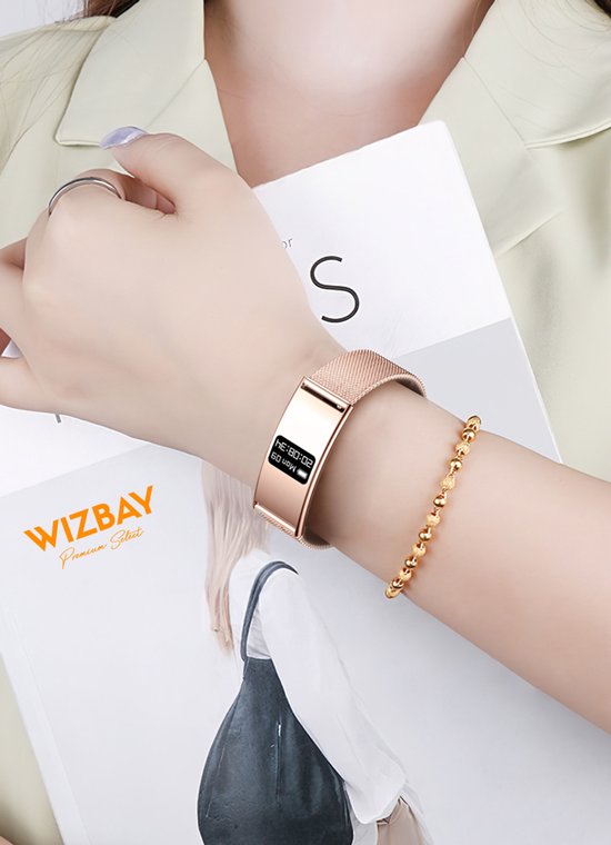 WizBay Premium Select® Smart Bracelet 2026 - Ultradun 2,8 mm - Hartslag en SpO2 - Slaapmonitor - 5ATM Waterdicht - Fitness Tracker - IPS Screen - Android en iOS - Zilver - Siliconen band Zwart Gewoven en Siliconen Band Zwart