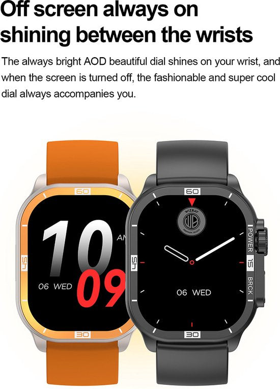 WizBay Premium Select® 2.06 inch AMOLED - Bluetooth Bellen - Message - Dynamic Hartslag & Slaap Monitor - Bloeddruk & O2 - 100+ Sport Modi - 650mAh - Magnetic Laden - Zink Alloy Zwarte Kast - Zwart TPU Band