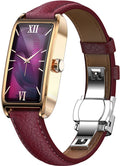 WizBay Premium Select® 1.13 Inch AMOLED Smartwatch Goud met Paars Leren Band – Hartslag, Bloeddruk SpO₂ Monitoring – Fitness Tracker – Elegant Vierkant Design – Android iOS