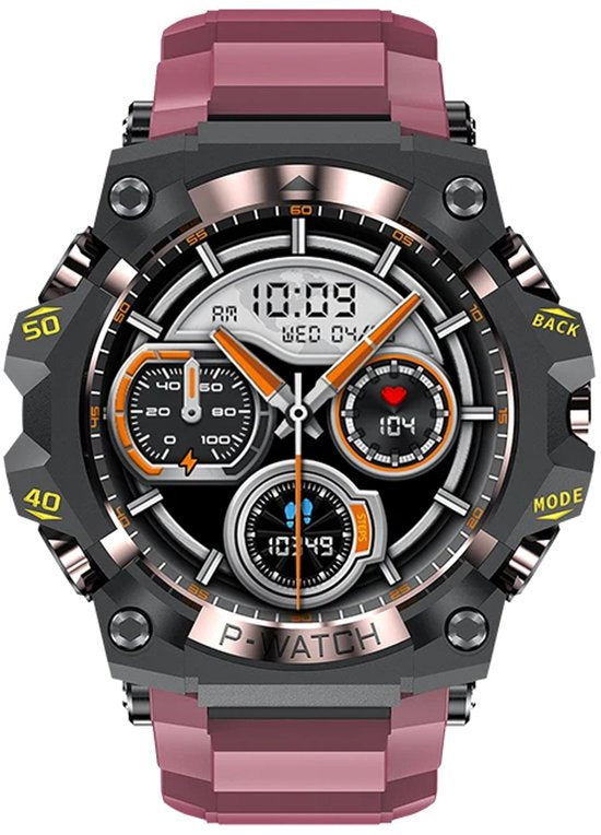 WizBay Premium Select® 1.39Inch Smartwatch Dames Heren - LED Flashlight - Android en iOS - Bluetooth Call - 02 Zuurstof - Bloedruk - Dynamic Hartslag & Slaap Monitor - Message - Magnetic Laden - Smartwatches - Zwart met Aubergine Siliconen Band
