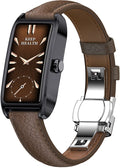 WizBay Premium Select® 1.13 Inch AMOLED Smartwatch Zwart met Donker Bruin Leren Band – Hartslag, Bloeddruk SpO₂ Monitoring – Fitness Tracker – Elegant Vierkant Design – Android iOS