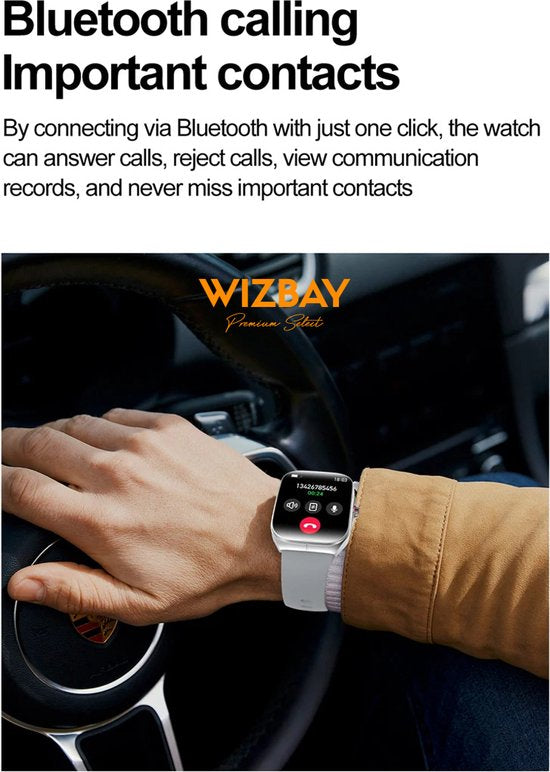 WizBay Premium Select® Smartwatch 1.95inch AMOLED - Bellen - AI Voice Assist - Magnetic Laden - Hart Monitor - O2 Bloeddrukmeter - Multi Sport Modi - Slaap - Message - Smartwatches - Zwarte Case - TPU Zwarte Band
