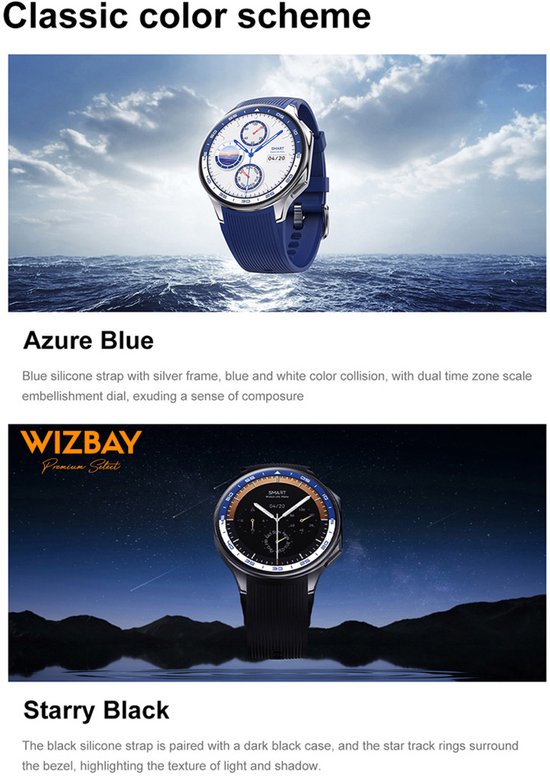 WizBay Premium Select® 1.43inch GPS AMOLED HD Smartwatch - 3D Surround Vision - MP4 Video Support - MP3 4GB Opslag tot 500 Songs - Voice Recorder - Bluetooth Bellen - Dynamische Hartslag Meter - Multi Sport Modes - Android iOS - Dual Band Bruin Zwart