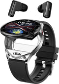 WizBay Premium Select® 1.39inch 2in1 Sport Smartwatch Dames Heren MP3 Player met EARBUDS - 300Ah Watch - 25mAh Earbuds - Bluetooth Bellen - AI Voice - O2 Bloeddrukmeter Multi Sport Modes - Android iOS - Zilver met Zwarte Siliconen Band