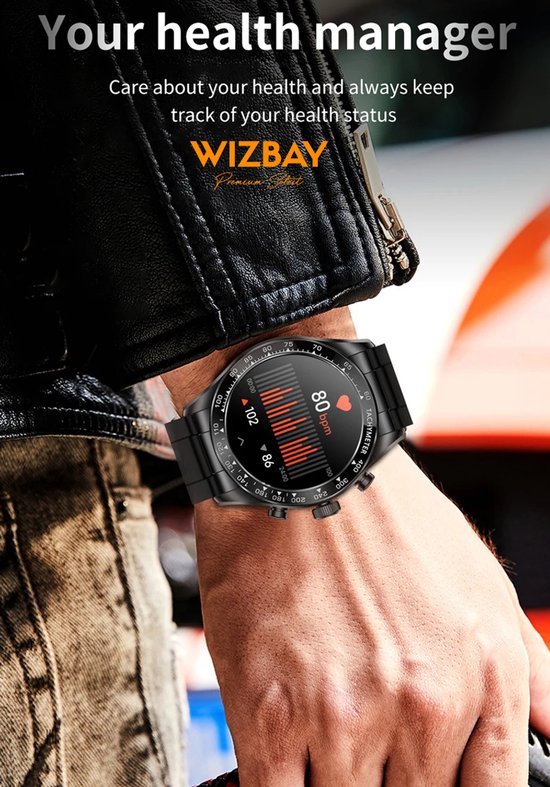 WizBay Premium Select® 1.32-inch AMOLED Smartwatch Dames/Heren – 178 Sportmodi – AI Voice – Bellen – Hartslag en Slaap – O2 – app GloryFitPro – Dual BT5.3 – 350mAh – Inclusief RVS en Siliconen Band Zwart