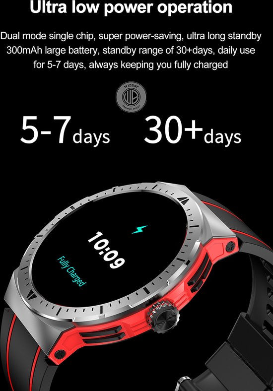 WizBay Premium Select® 1,43 Inch AMOLED Sport Smartwatch Zwart Oranje - Bluetooth Bellen - Hartslag Bloeddruk Zuurstof - IP68 Waterdicht - 100+ Sportstanden - 466x466