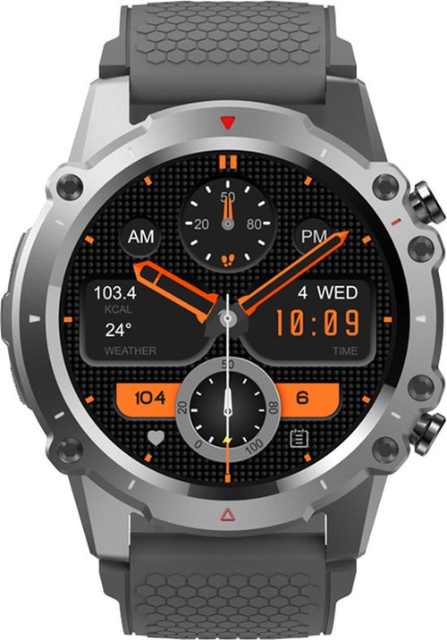 WizBay Premium Select® 1,45 Inch Smartwatch - Bluetooth Bellen - Hartslag Zuurstof - IP67 Waterdicht - Sportmodi - 280mAh - Zilver Zwart Extra Grijs Siliconen Band