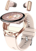 WizBay Premium Select® 1.39inch 2in1 Sport Smartwatch Dames Heren MP3 Player met EARBUDS - 300Ah Watch - 25mAh Earbuds - Bluetooth Bellen - AI Voice - O2 Bloeddrukmeter Multi Sport Modes - Android iOS - Goud met Roze Siliconen Band