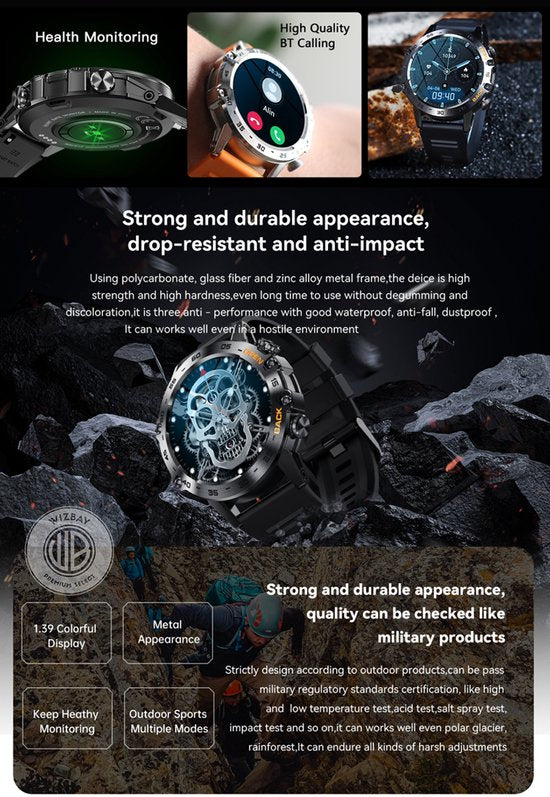 WizBay Premium Select® Sport Smartwatch - 1,39 Inch IPS Scherm - Bluetooth Bellen - Hartslag Bloeddruk Zuurstof - 100+ Sportstanden - 400mAh - Zwart