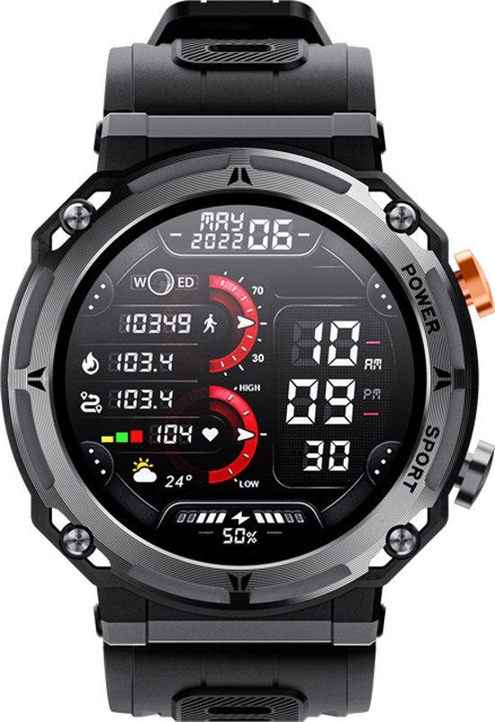 WizBay Premium Select® Smartwatch 1.39 inch - Bluetooth Bellen - Hartslag en Zuurstofmeting - Slaapmonitor - Sportmodi - AI Voice - IP67 - Mat Grijze RVS Kast - Zwarte TPU Band