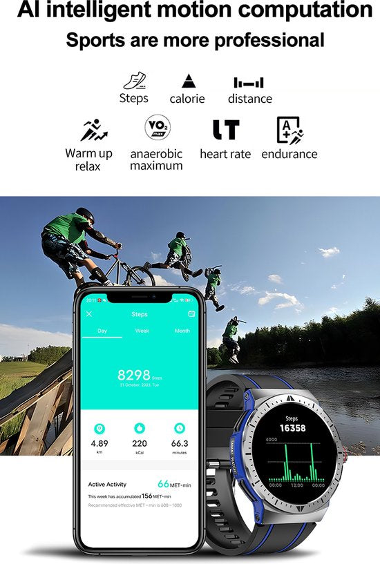 WizBay Premium Select® 1,43 Inch AMOLED Sport Smartwatch Zwart Oranje - Bluetooth Bellen - Hartslag Bloeddruk Zuurstof - IP68 Waterdicht - 100+ Sportstanden - 466x466