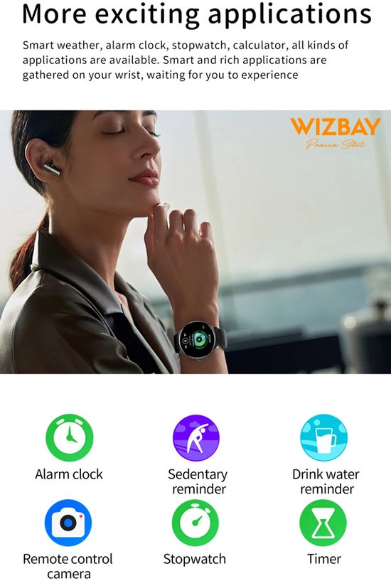 WizBay Premium Select® Ultra Dun 1.42inch AMOLED Elegante Smartwatch Dames Heren AMOLED - Android en iOS - Bluetooth Call - 02 Zuurstof - Dynamic Hartslag & Slaap Monitor - Message - Magnetic Laden - Smartwatches - Zwart Glanzende Kast - Zwarte Band