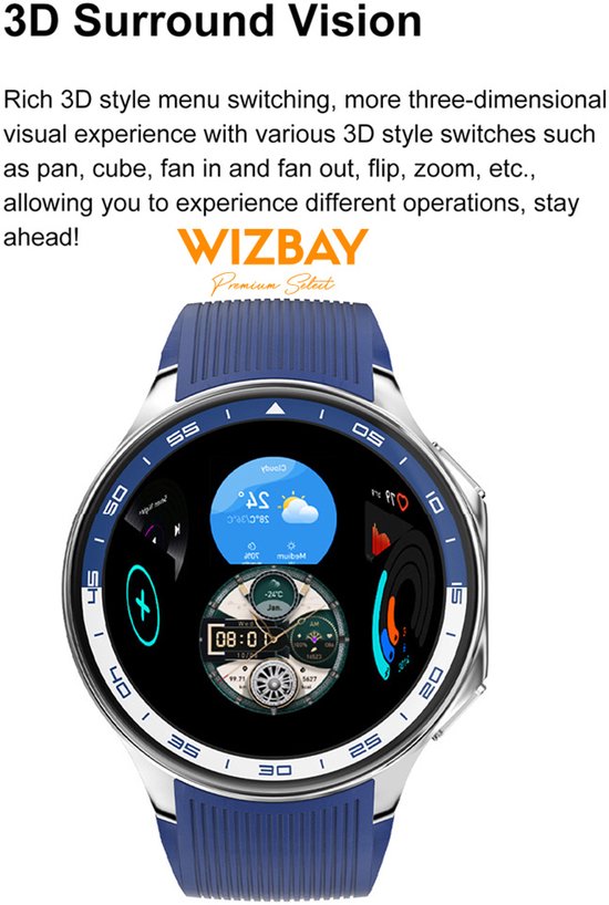 WizBay Premium Select® 1.43inch GPS AMOLED HD Smartwatch - 3D Surround Vision - MP4 Video Support - MP3 4GB Opslag tot 500 Songs - Voice Recorder - Bluetooth Bellen - Dynamische Hartslag Meter - Multi Sport Modes - Android iOS - Dual Band Bruin Zwart