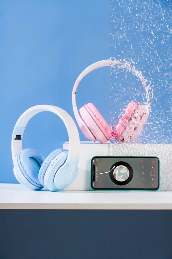 WizBay Premium Select® Headset met Microfoon HIFI Stereo - Headset Draadloos - HD Bluetooth Phone Call - Ingebouwde Microfoon - Superior 40mm Coil Sound -SD Card - Verstelbare Hoofdband - Soft Zuurstof doorlatend Ear Pads - Kleur Lichtblauw Wit