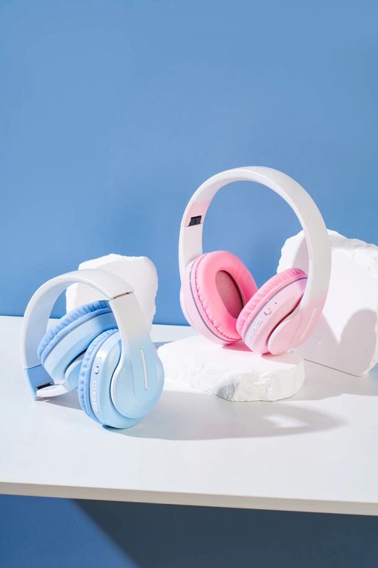 WizBay Premium Select® Headset met Microfoon HIFI Stereo - Headset Draadloos - HD Bluetooth Phone Call - Ingebouwde Microfoon - Superior 40mm Coil Sound -SD Card - Verstelbare Hoofdband - Soft Zuurstof doorlatend Ear Pads - Kleur Lichtblauw Wit