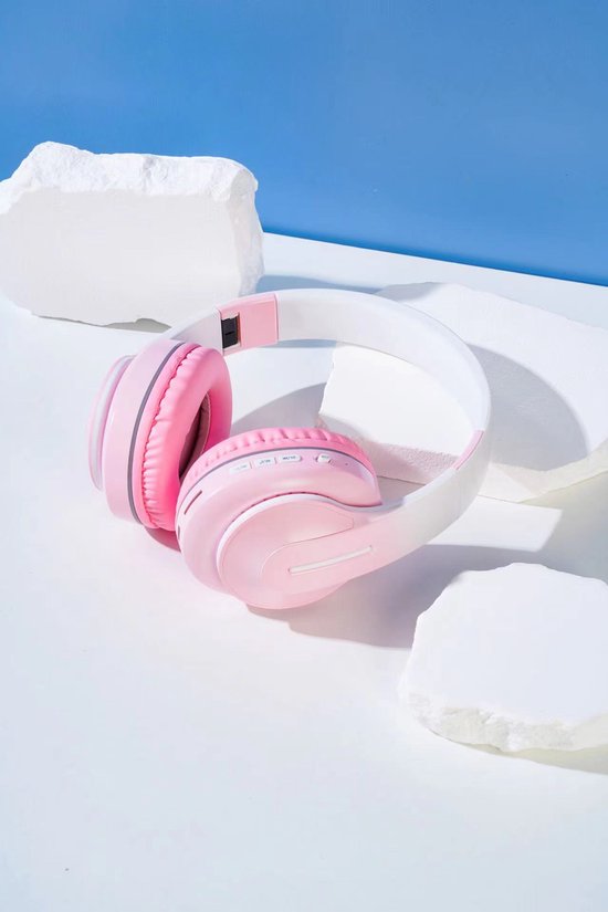 WizBay Premium Select® Headset met Microfoon HIFI Stereo - HD Bluetooth Phone Call - Headset Draadloos - Superior 40mm Coil Sound -SD Card - Verstelbare Hoofdband - Soft Zuurstof doorlatend Ear Pads - Kleur Roze Buitenkant Wit Binnenkant