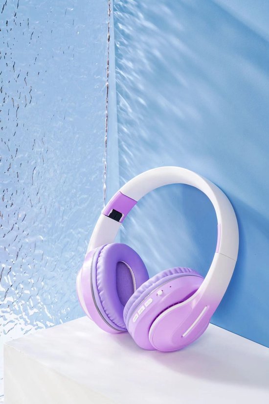 WizBay Premium Select® Headset met Microfoon - HIFI Stereo - HD Bluetooth Phone Call - Headset Draadloos - Superior 40mm Coil Sound -SD Card - Verstelbare Hoofdband - Soft Zuurstof doorlatend Ear Pads - Witte Buitenkant Met Lila Schelpen