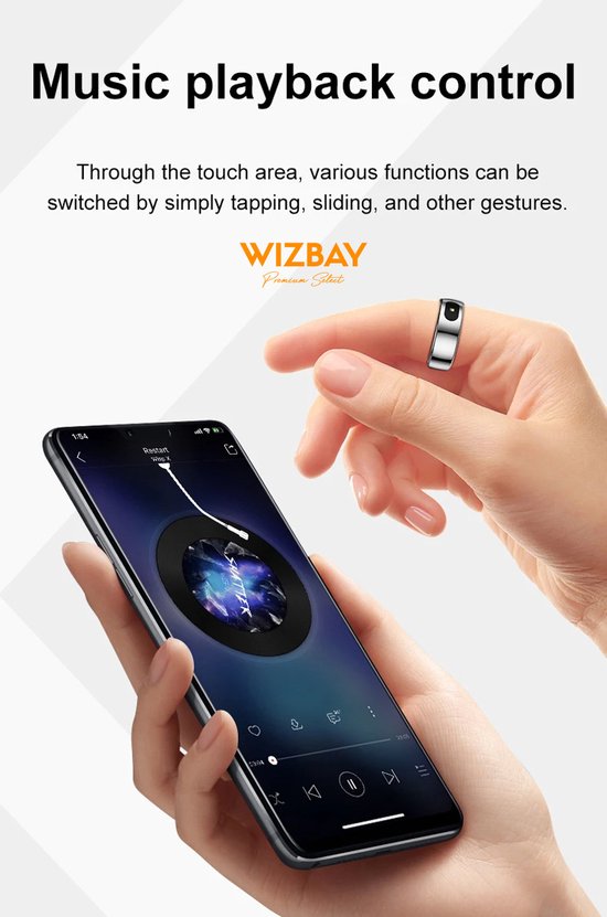 WizBay Premium Select® Smart Ring Dark Grey - Maat 8 - Smart Ring met Hartslag, Slaap, Zuurstof - Multi Sport Modi