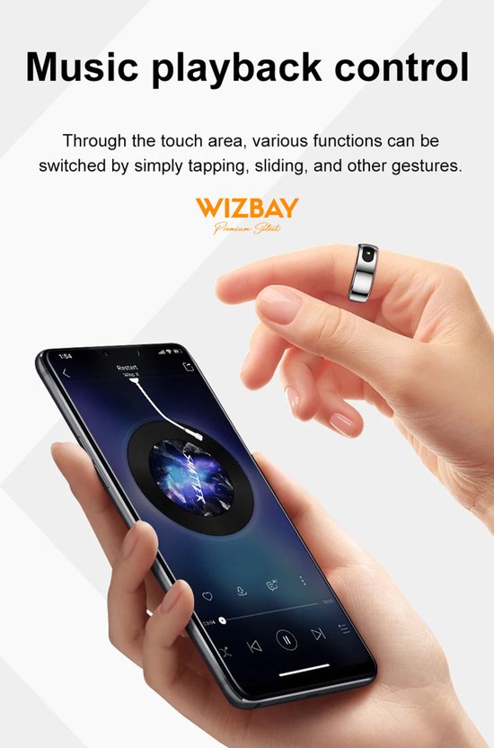 WizBay Premium Select® Smart Ring Goud - Maat 8 - Smart Ring met Hartslag, Slaap, Zuurstof - Multi Sport Modi