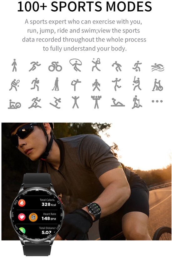 WizBay Premium Select® 2-in-1 Sport Smartwatch met Verborgen Oordopjes - 1,39 Inch - Bluetooth Bellen - Hartslag Bloeddruk Zuurstof - AI Voice - MP3 - IP67 - Zwart