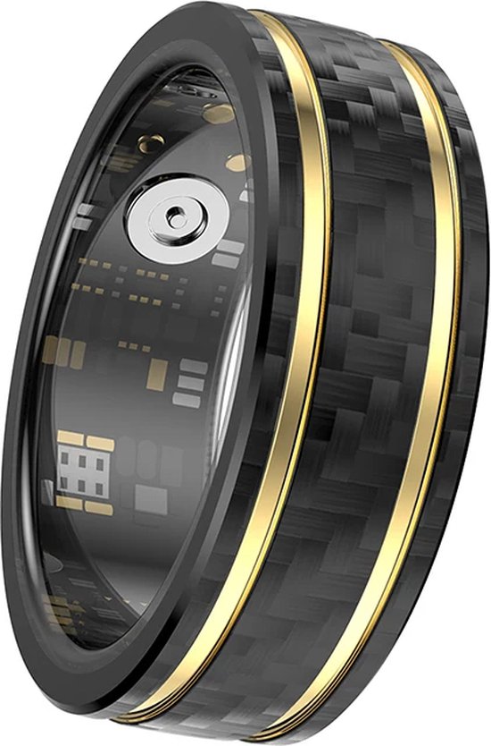 WizBay Premium Select® Aluminium Bi-Color Carbon Fiber Goud Smart Ring – Dames Heren – Oplaad Case - Hypoallergeen - Hartslag & Slaap Monitor - IP68 Waterdicht - O2 Meting - Gesture Functie - Multiple Sport Modi - Bi-Color Goud Zwart #10