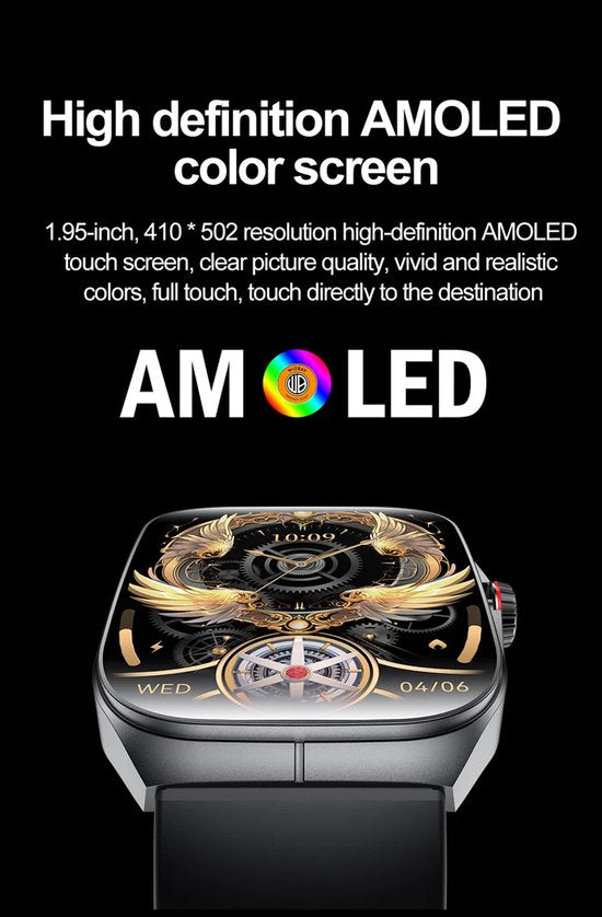 WizBay Premium Select® Smartwatch 1.95inch AMOLED - Bellen - AI Voice Assist - Magnetic Laden - Hart Monitor - O2 Bloeddrukmeter - Multi Sport Modi - Slaap - Message - Smartwatches - Zwarte Case - TPU Zwarte Band