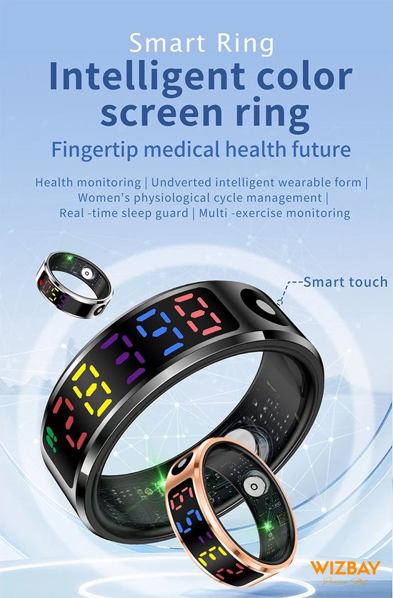WizBay Premium Select® Smart Ring Color LED Rosé Goud - Maat 9 - Hartslag Slaap - Gesture - Multi Sport Modi