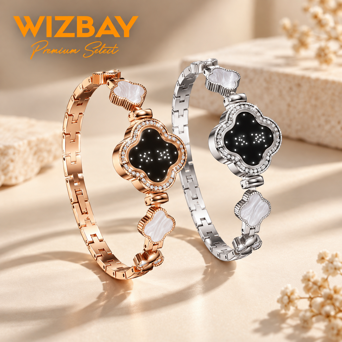 WizBay Premium Select® Smartwatch Dames – Hartslag, SpO2, Slaap & Stappenteller – Roségoud