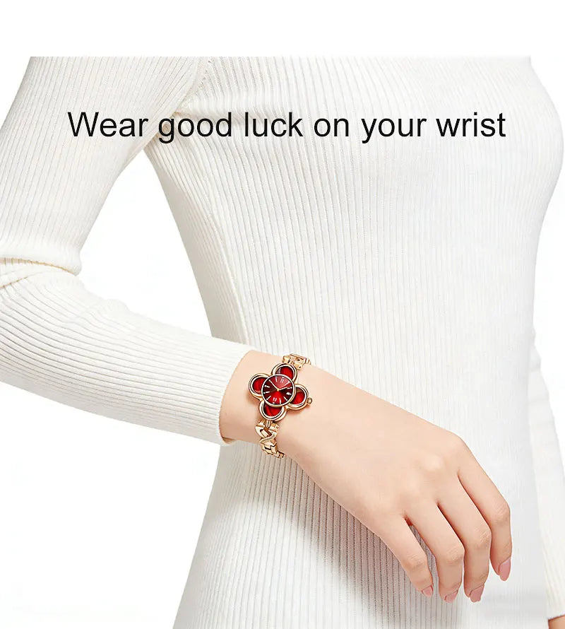 WizBay Premium Select® Dames Smartwatch Klaverdesign – Hartslag, SpO2 Bloeddruk en Slaap – 173 Sportmodi – GPS – Meldingen – iOS - Android – Goud - Rood