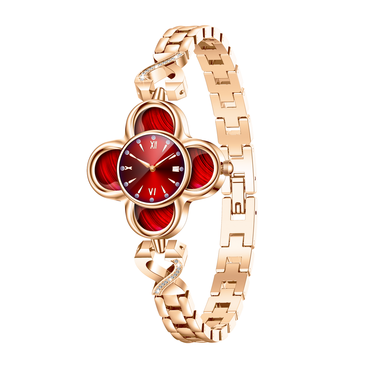 WizBay Premium Select® Dames Smartwatch Klaverdesign – Hartslag, SpO2 Bloeddruk en Slaap – 173 Sportmodi – GPS – Meldingen – iOS - Android – Goud - Rood