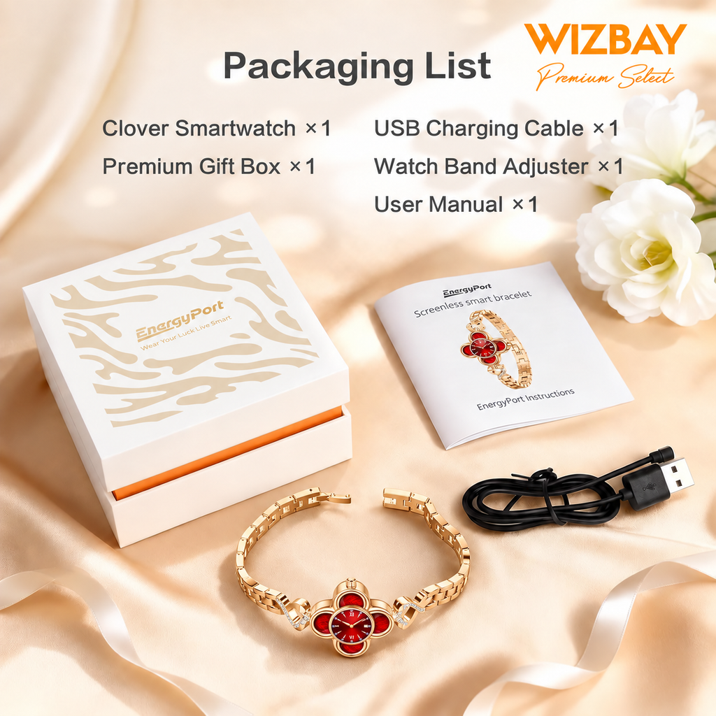 WizBay Premium Select® Dames Smartwatch Klaverdesign – Hartslag, SpO2 Bloeddruk en Slaap – 173 Sportmodi – GPS – Meldingen – iOS - Android – Goud - Rood